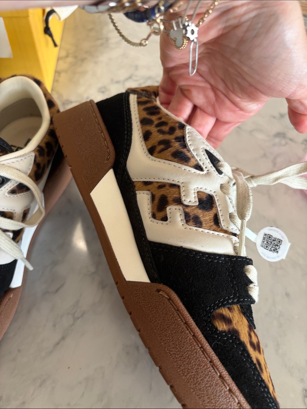 NWT Fendi Leopard-Print Low-Top Sneaker in Black, Cream & Brown w/ box &laces! - Picture 11 of 17